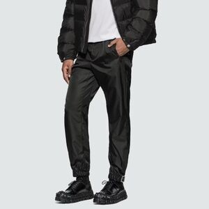 Prada Gabardine Nylon Track Logo Ankle Strap Black Pants